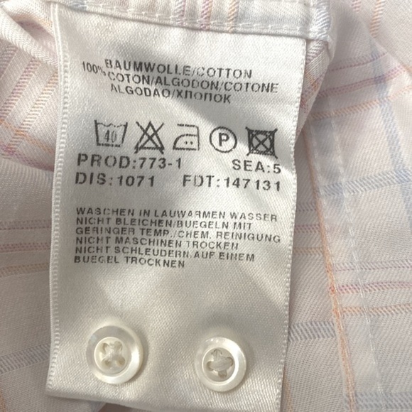 Men’s BOSS Hugo Boss Long Sleeve White Pink & Blue Plaid Button Down Size 38 - Picture 6 of 7